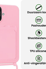 BASEY. BASEY. iPhone 16 Hoesje Pashouder met Koord Met Screenprotector - Lichtroze