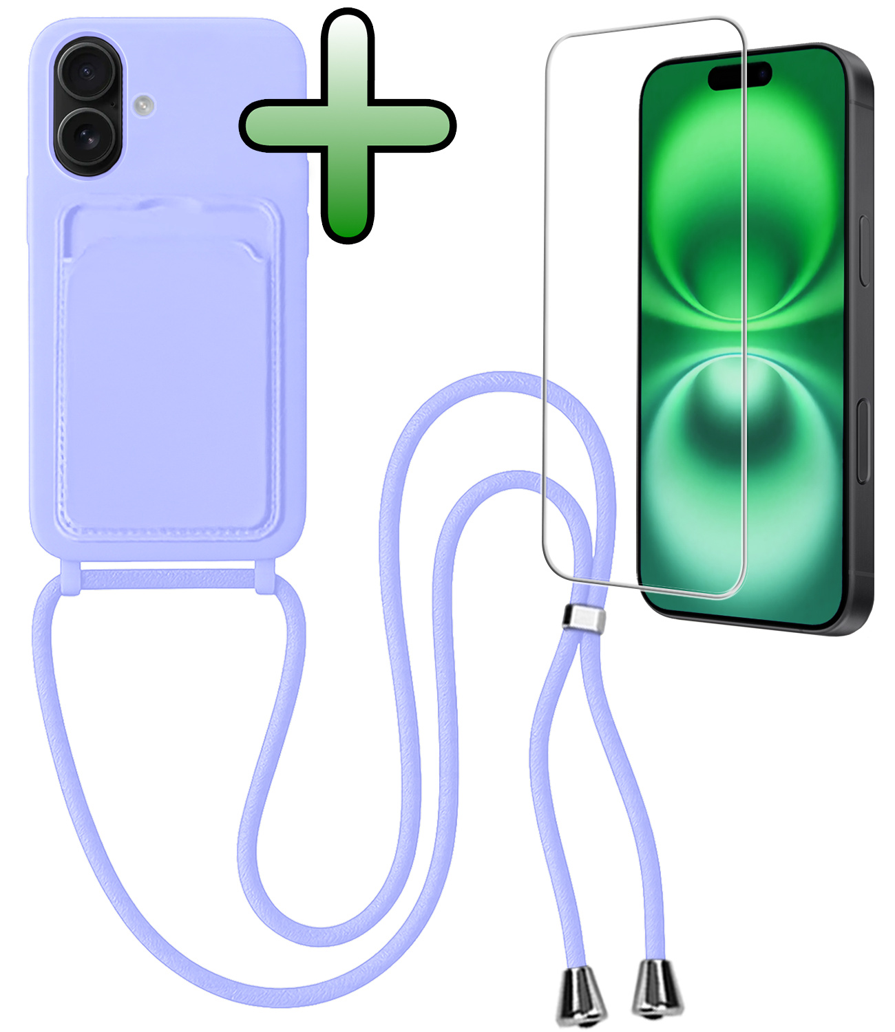 BASEY. BASEY. iPhone 16 Hoesje Pashouder met Koord Met Screenprotector - Lila