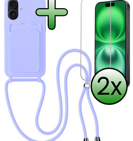 BASEY. BASEY. iPhone 16 Hoesje Pashouder met Koord Met 2x Screenprotector - Lila