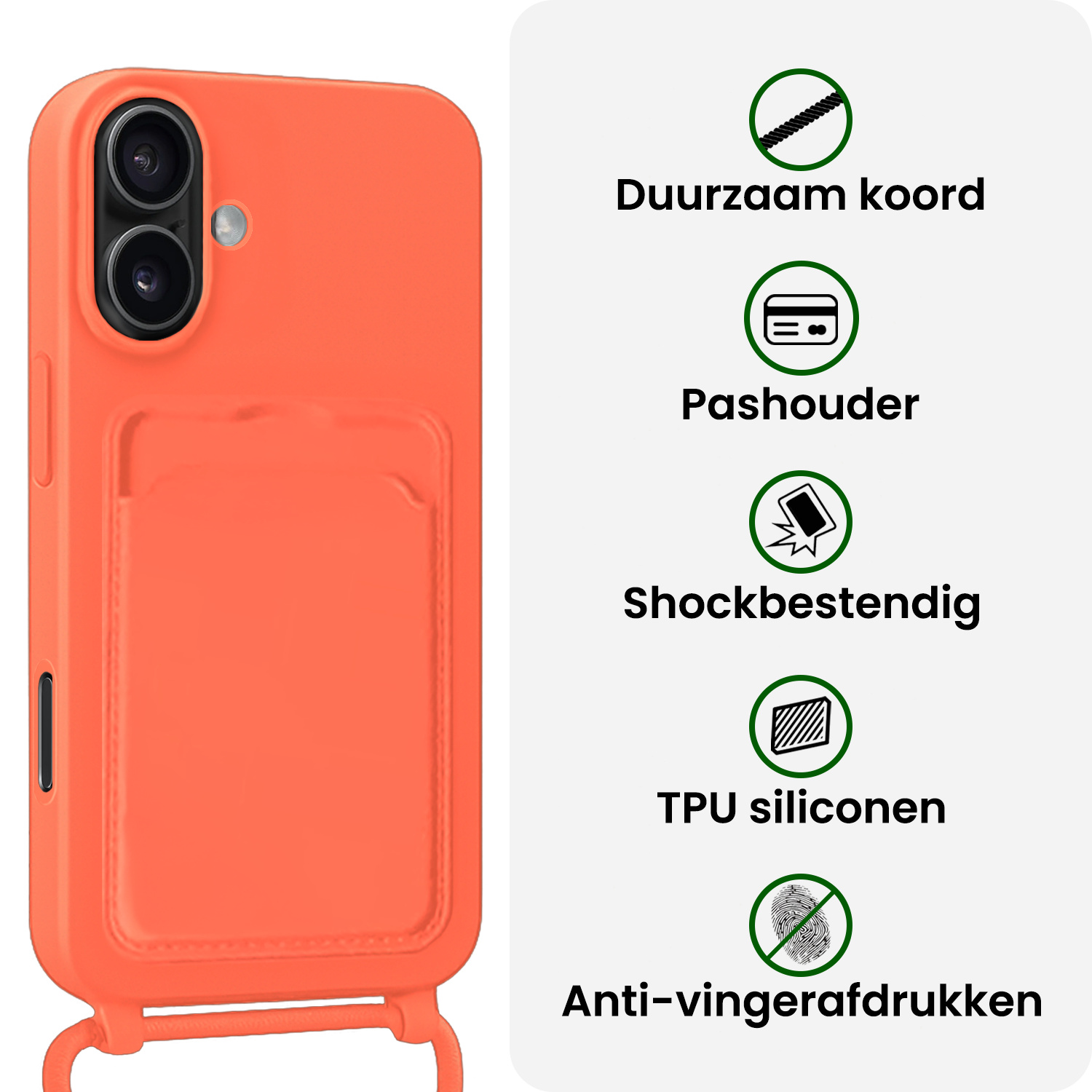 BASEY. BASEY. iPhone 16 Hoesje Pashouder met Koord - Papaya - 2 PACK