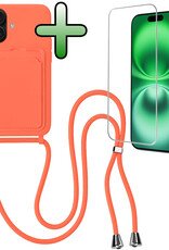 BASEY. BASEY. iPhone 16 Hoesje Pashouder met Koord Met Screenprotector - Papaya