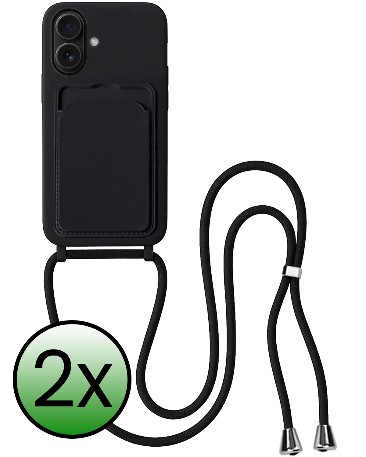 BASEY. BASEY. iPhone 16 Hoesje Pashouder met Koord - Zwart - 2 PACK