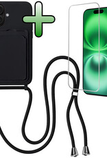 BASEY. BASEY. iPhone 16 Hoesje Pashouder met Koord Met Screenprotector - Zwart