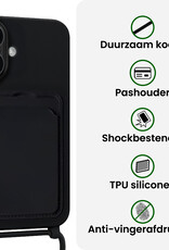 BASEY. BASEY. iPhone 16 Hoesje Pashouder met Koord Met Screenprotector - Zwart