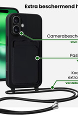 BASEY. BASEY. iPhone 16 Hoesje Pashouder met Koord Met Screenprotector - Zwart
