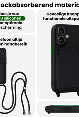 BASEY. BASEY. iPhone 16 Hoesje Pashouder met Koord Met Screenprotector - Zwart