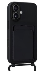 BASEY. BASEY. iPhone 16 Hoesje Pashouder met Koord Met Screenprotector - Zwart