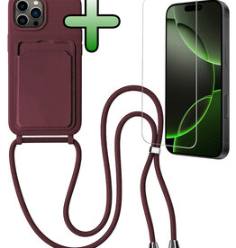 BASEY. BASEY. iPhone 16 Pro Hoesje Pashouder met Koord Met Screenprotector - Aubergine