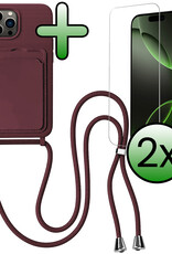 BASEY. BASEY. iPhone 16 Pro Hoesje Pashouder met Koord Met 2x Screenprotector - Aubergine