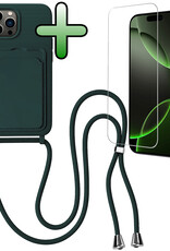 BASEY. BASEY. iPhone 16 Pro Hoesje Pashouder met Koord Met Screenprotector - Donkergroen