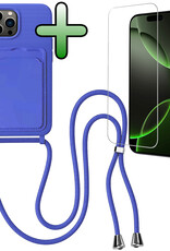 BASEY. BASEY. iPhone 16 Pro Hoesje Pashouder met Koord Met Screenprotector - Fel Blauw