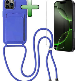 BASEY. BASEY. iPhone 16 Pro Hoesje Pashouder met Koord Met Screenprotector - Fel Blauw