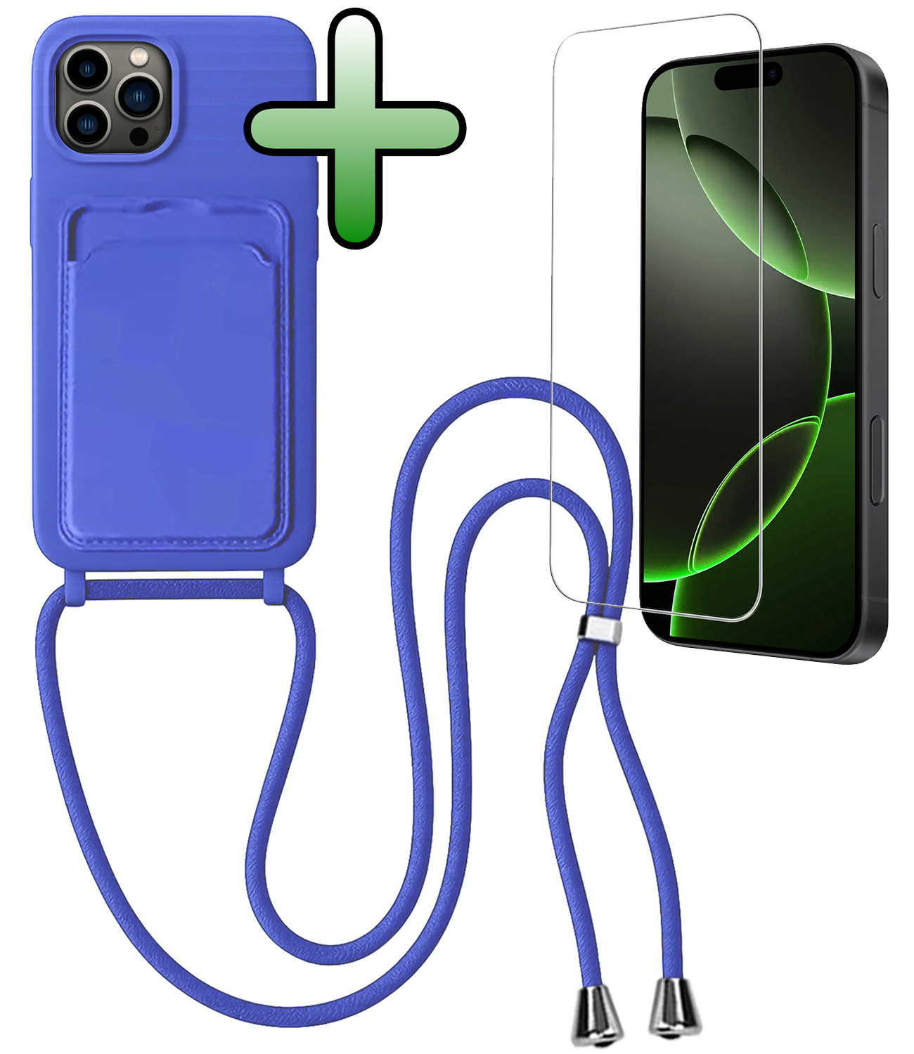 BASEY. BASEY. iPhone 16 Pro Hoesje Pashouder met Koord Met Screenprotector - Fel Blauw