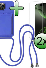 BASEY. BASEY. iPhone 16 Pro Hoesje Pashouder met Koord Met 2x Screenprotector - Fel Blauw