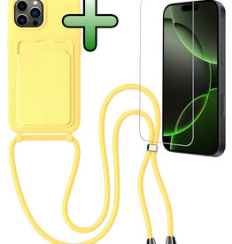 BASEY. BASEY. iPhone 16 Pro Hoesje Pashouder met Koord Met Screenprotector - Geel