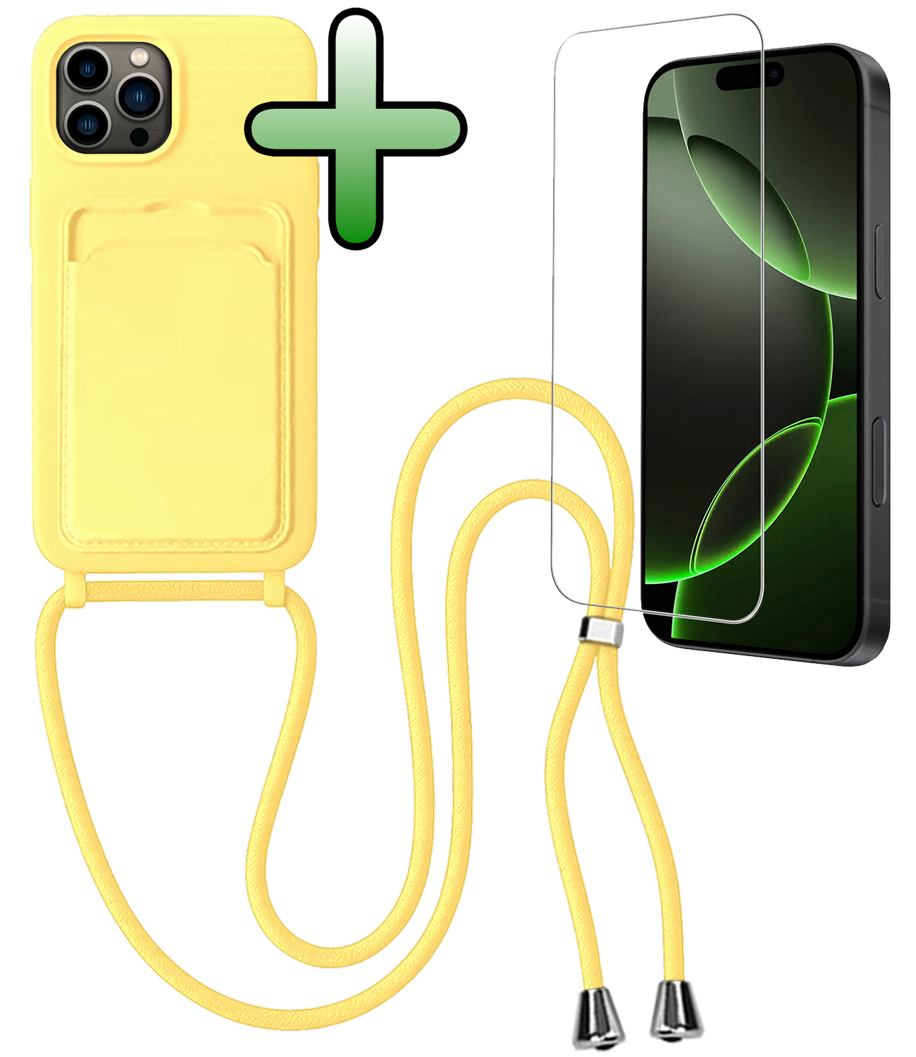 BASEY. BASEY. iPhone 16 Pro Hoesje Pashouder met Koord Met Screenprotector - Geel