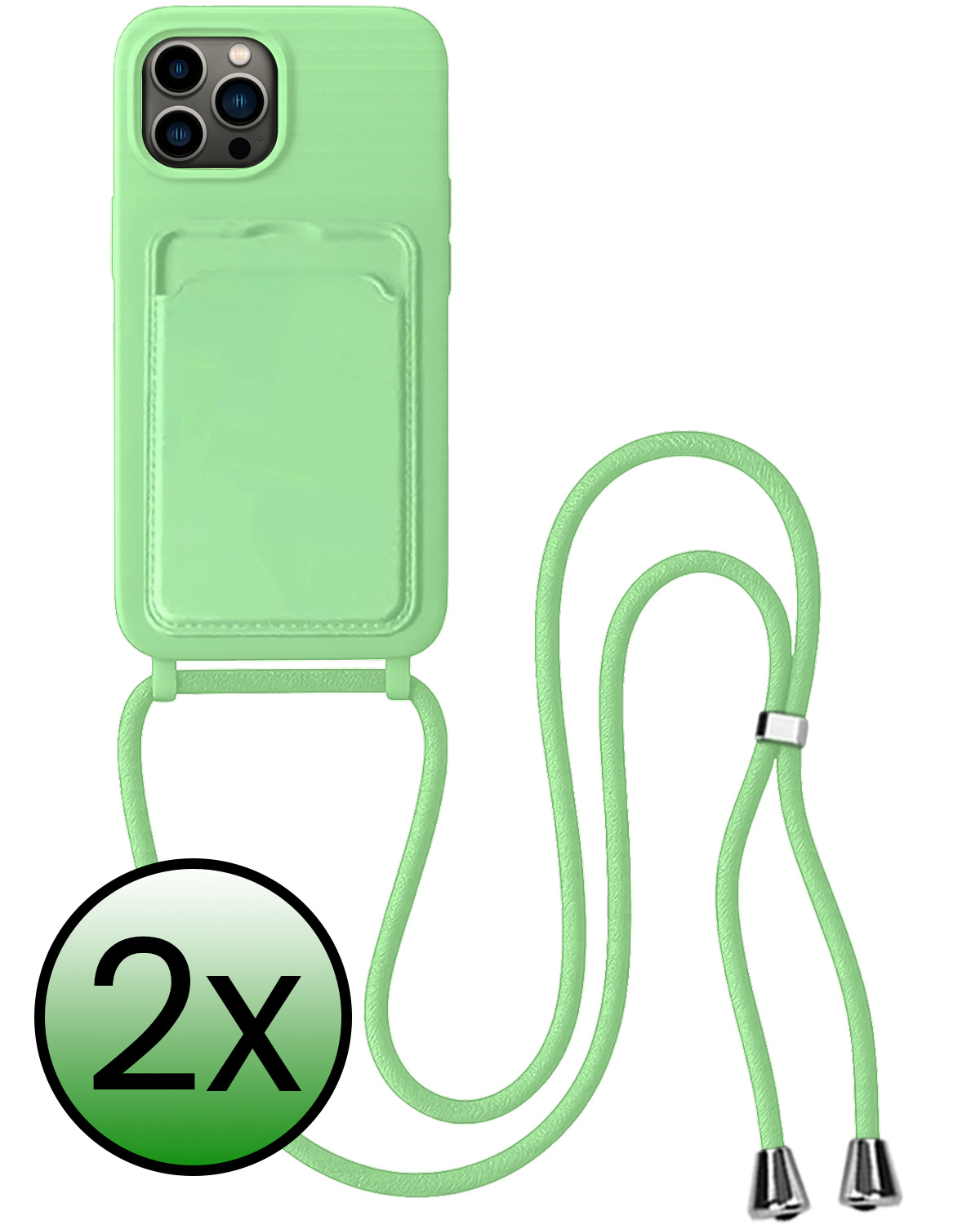 BASEY. BASEY. iPhone 16 Pro Hoesje Pashouder met Koord - Groen - 2 PACK