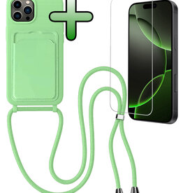 BASEY. BASEY. iPhone 16 Pro Hoesje Pashouder met Koord Met Screenprotector - Groen