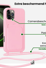 BASEY. BASEY. iPhone 16 Pro Hoesje Pashouder met Koord Met 2x Screenprotector - Lichtroze