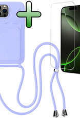 BASEY. BASEY. iPhone 16 Pro Hoesje Pashouder met Koord Met Screenprotector - Lila