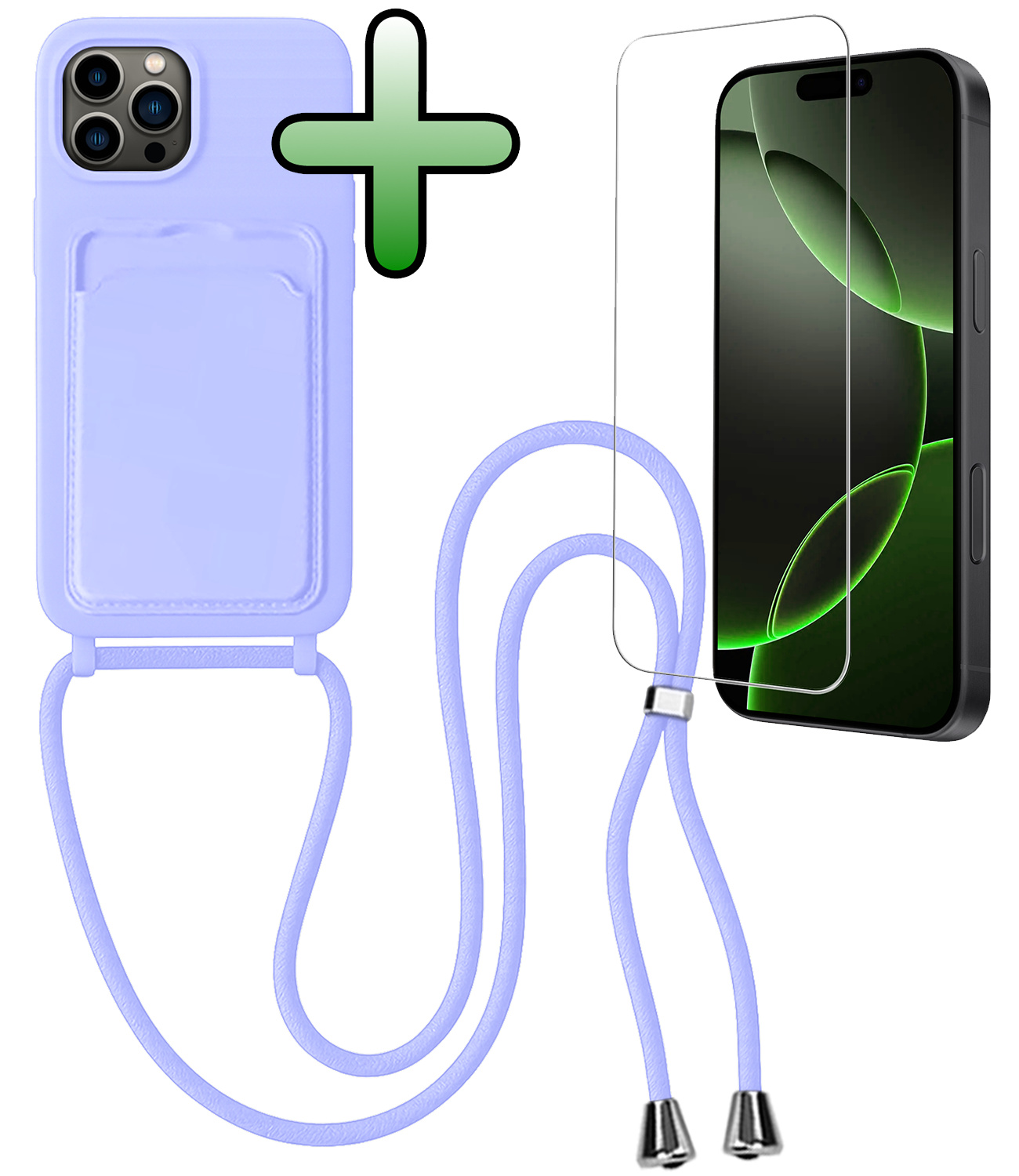 BASEY. BASEY. iPhone 16 Pro Hoesje Pashouder met Koord Met Screenprotector - Lila