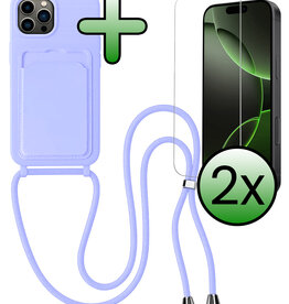 BASEY. BASEY. iPhone 16 Pro Hoesje Pashouder met Koord Met 2x Screenprotector - Lila