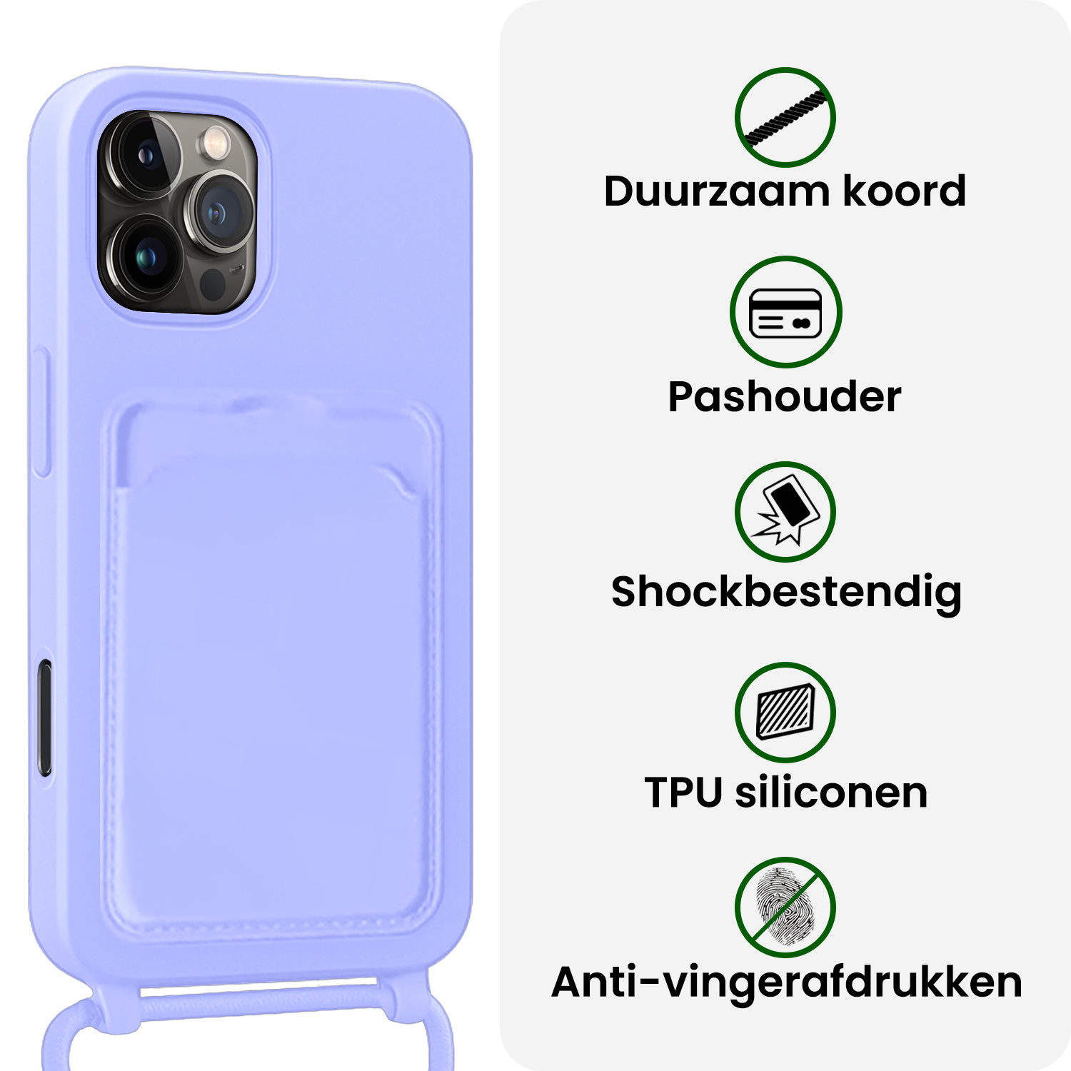 BASEY. BASEY. iPhone 16 Pro Hoesje Pashouder met Koord Met 2x Screenprotector - Lila
