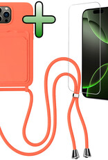BASEY. BASEY. iPhone 16 Pro Hoesje Pashouder met Koord Met Screenprotector - Papaya