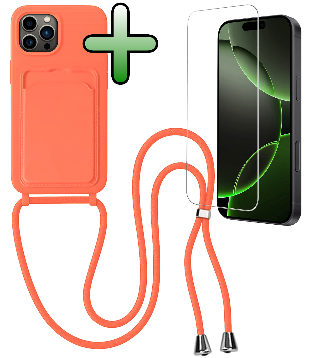 BASEY. BASEY. iPhone 16 Pro Hoesje Pashouder met Koord Met Screenprotector - Papaya