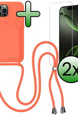 BASEY. BASEY. iPhone 16 Pro Hoesje Pashouder met Koord Met 2x Screenprotector - Papaya