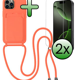 BASEY. BASEY. iPhone 16 Pro Hoesje Pashouder met Koord Met 2x Screenprotector - Papaya