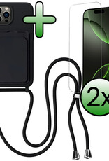 BASEY. BASEY. iPhone 16 Pro Hoesje Pashouder met Koord Met 2x Screenprotector - Zwart