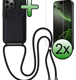 BASEY. BASEY. iPhone 16 Pro Hoesje Pashouder met Koord Met 2x Screenprotector - Zwart