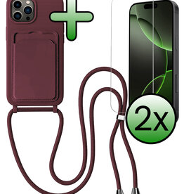 BASEY. BASEY. iPhone 16 Pro Max Hoesje Pashouder met Koord Met 2x Screenprotector - Aubergine