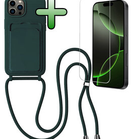 BASEY. BASEY. iPhone 16 Pro Max Hoesje Pashouder met Koord Met Screenprotector - Donkergroen