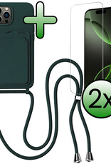 BASEY. BASEY. iPhone 16 Pro Max Hoesje Pashouder met Koord Met 2x Screenprotector - Donkergroen