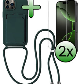 BASEY. BASEY. iPhone 16 Pro Max Hoesje Pashouder met Koord Met 2x Screenprotector - Donkergroen