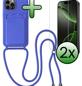 BASEY. BASEY. iPhone 16 Pro Max Hoesje Pashouder met Koord Met 2x Screenprotector - Fel Blauw