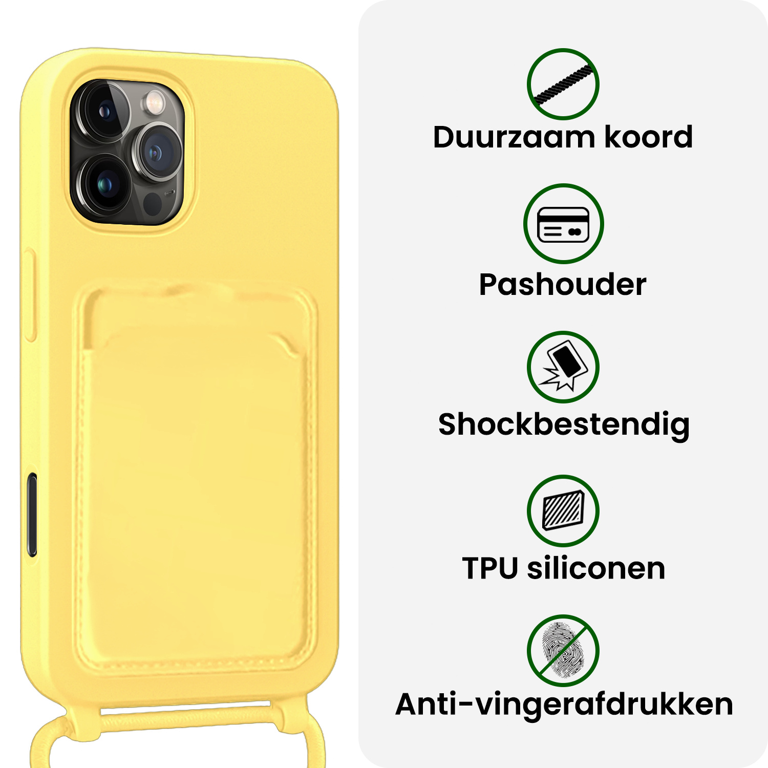 BASEY. BASEY. iPhone 16 Pro Max Hoesje Pashouder met Koord Met Screenprotector - Geel