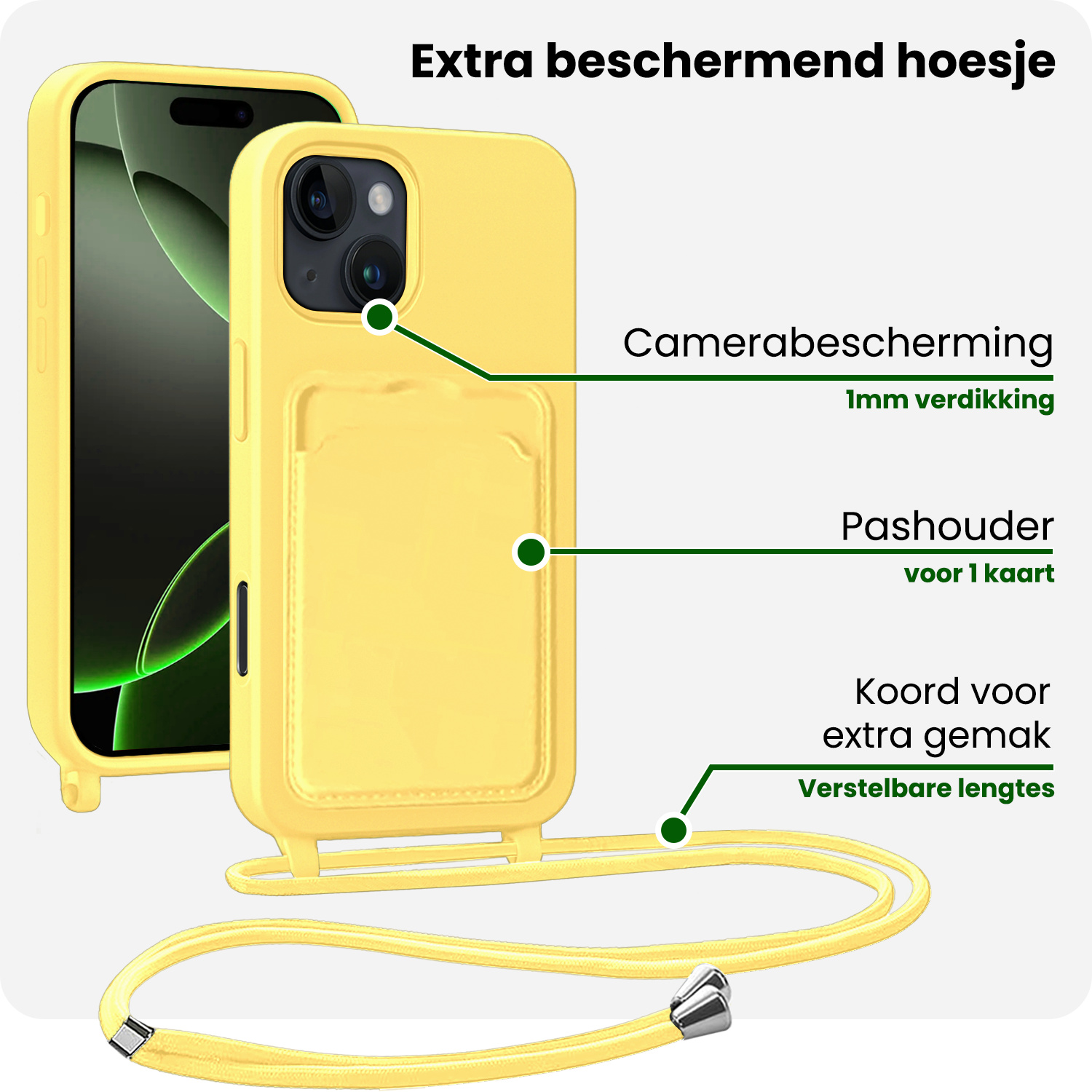 BASEY. BASEY. iPhone 16 Pro Max Hoesje Pashouder met Koord Met Screenprotector - Geel