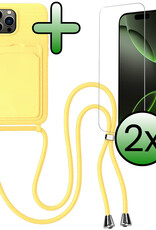 BASEY. BASEY. iPhone 16 Pro Max Hoesje Pashouder met Koord Met 2x Screenprotector - Geel