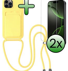 BASEY. BASEY. iPhone 16 Pro Max Hoesje Pashouder met Koord Met 2x Screenprotector - Geel