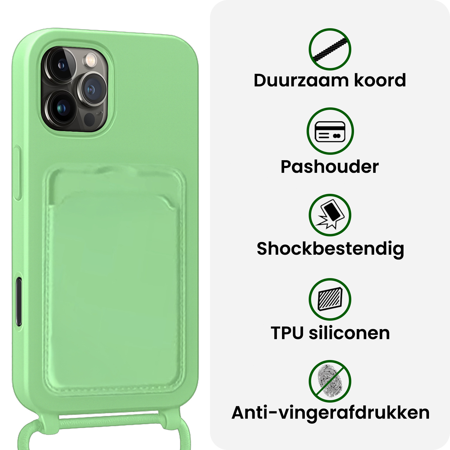 BASEY. BASEY. iPhone 16 Pro Max Hoesje Pashouder met Koord - Groen