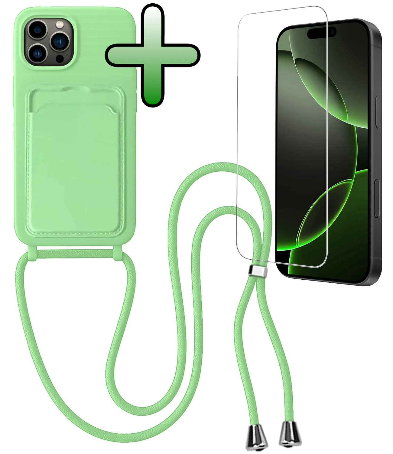 BASEY. BASEY. iPhone 16 Pro Max Hoesje Pashouder met Koord Met Screenprotector - Groen