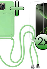 BASEY. BASEY. iPhone 16 Pro Max Hoesje Pashouder met Koord Met 2x Screenprotector - Groen