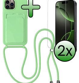 BASEY. BASEY. iPhone 16 Pro Max Hoesje Pashouder met Koord Met 2x Screenprotector - Groen