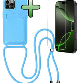 BASEY. BASEY. iPhone 16 Pro Max Hoesje Pashouder met Koord Met Screenprotector - Lichtblauw