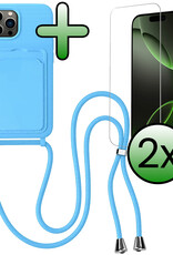 BASEY. BASEY. iPhone 16 Pro Max Hoesje Pashouder met Koord Met 2x Screenprotector - Lichtblauw