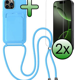 BASEY. BASEY. iPhone 16 Pro Max Hoesje Pashouder met Koord Met 2x Screenprotector - Lichtblauw