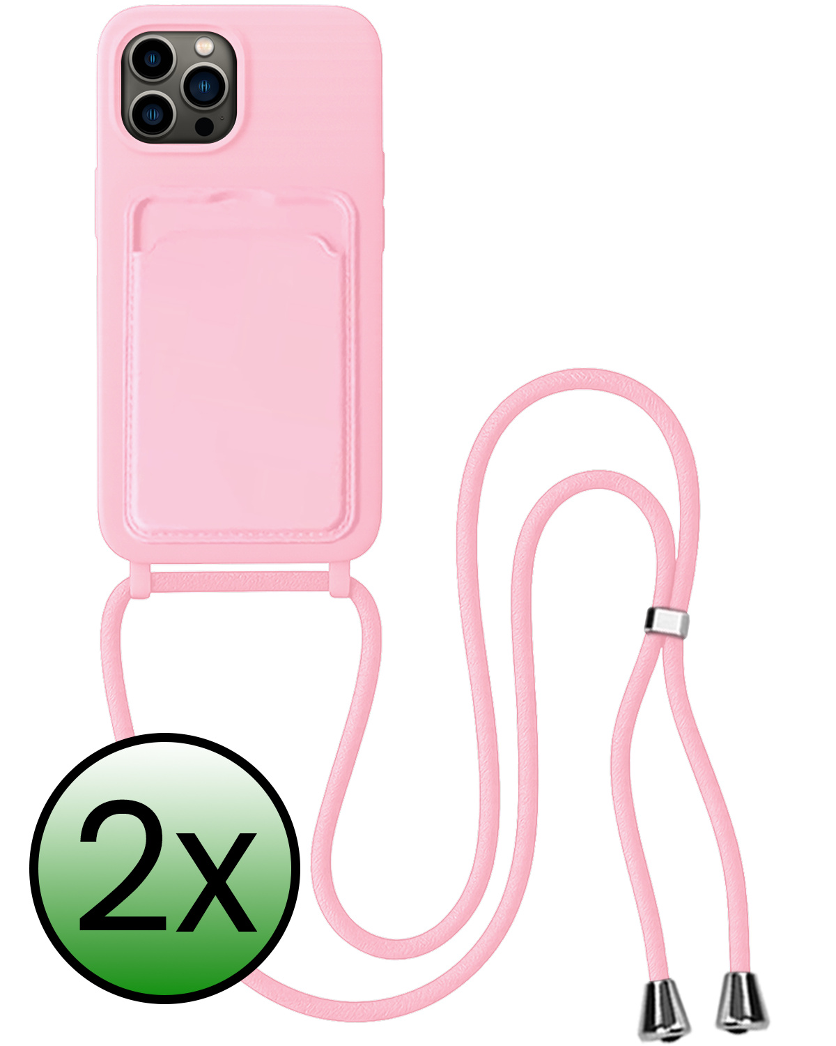 BASEY. BASEY. iPhone 16 Pro Max Hoesje Pashouder met Koord - Lichtroze - 2 PACK